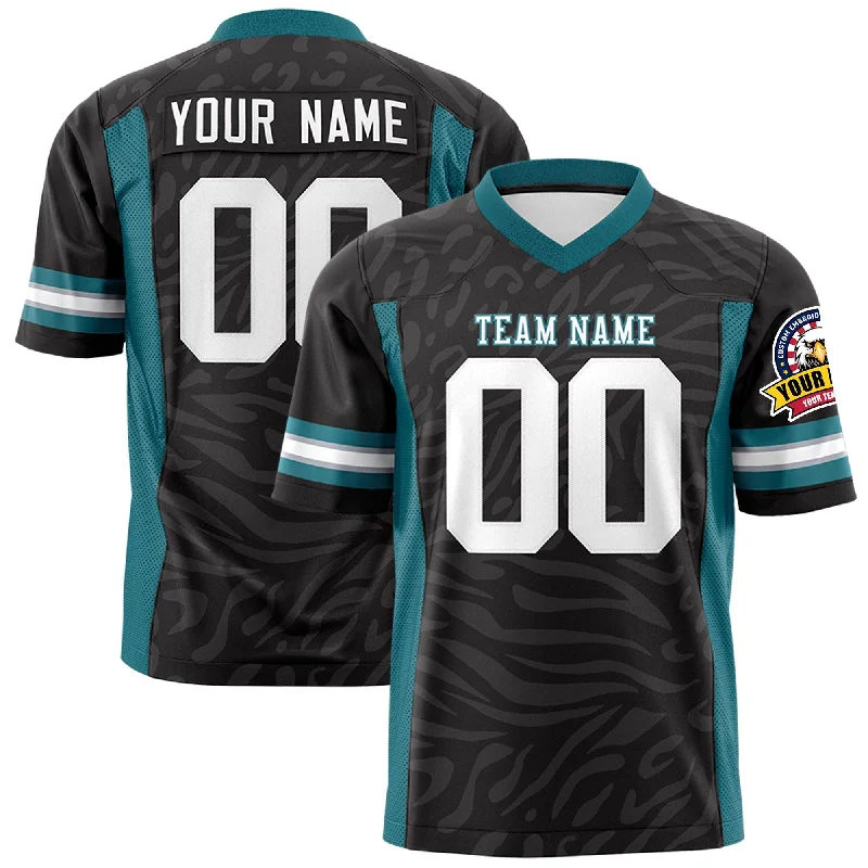 Custom Black White-Aqua Personalized Zebra Stripes Pattern Authentic Football Jersey