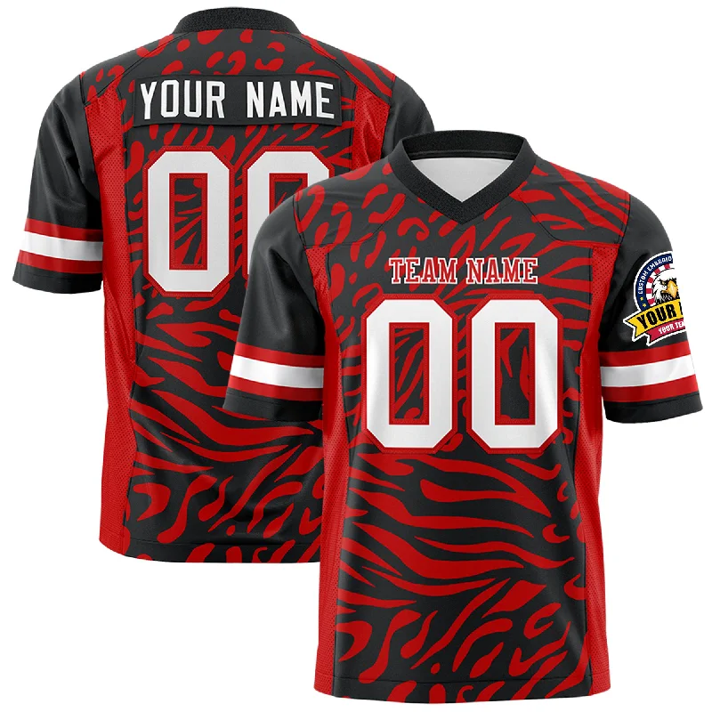 Custom Black White-Red Personalized Zebra Stripes Pattern Authentic Football Jersey