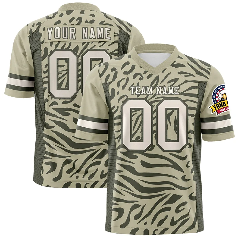 Custom Brown Cream-Olive Personalized Zebra Stripes Pattern Authentic Football Jersey