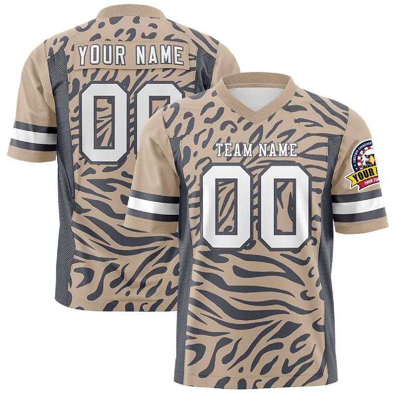 Custom Brown White-Dark Gray Personalized Zebra Stripes Pattern Authentic Football Jersey