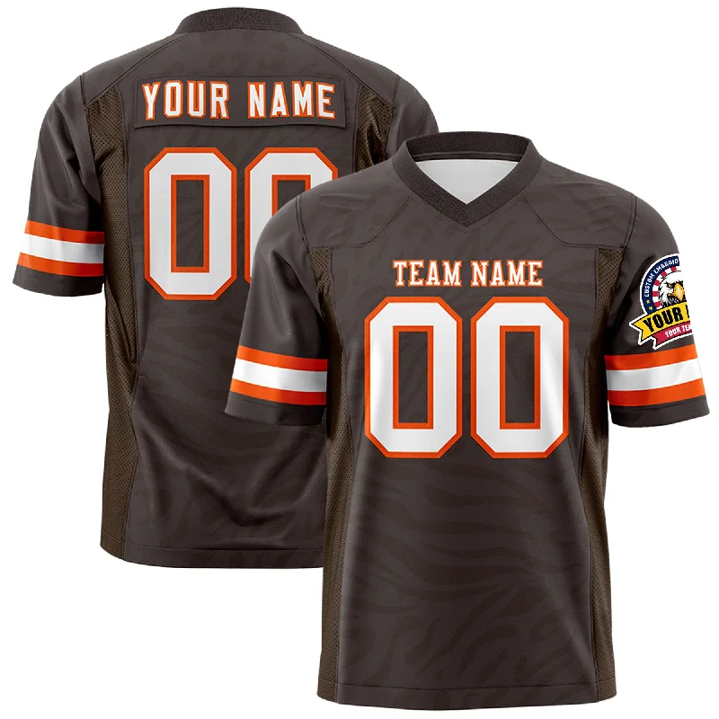 Custom Brown White-Orange Personalized Zebra Stripes Pattern Authentic Football Jersey