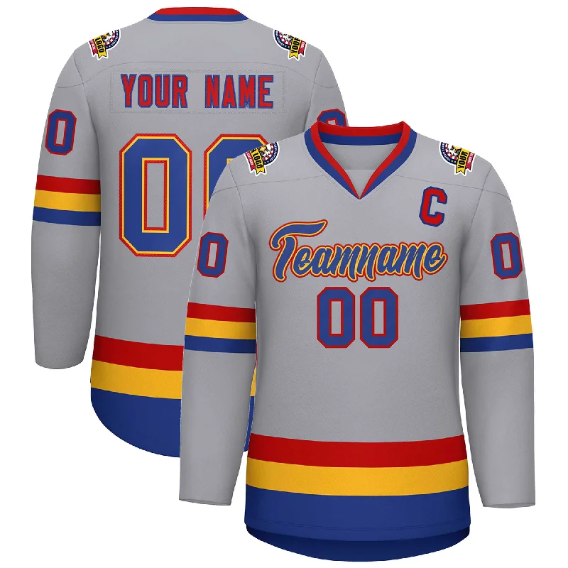 Custom Gray Royal Gold-Red Classic Style Hockey Jersey