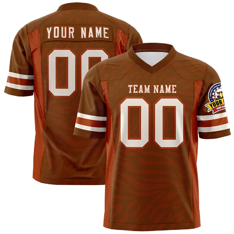 Custom Light Brown White-Texas Orange Personalized Zebra Stripes Pattern Authentic Football Jersey