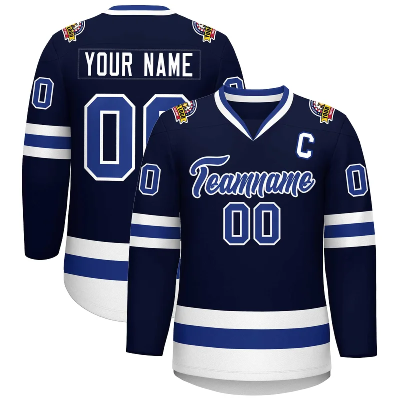 Custom Navy Royal-White Classic Style Hockey Jersey