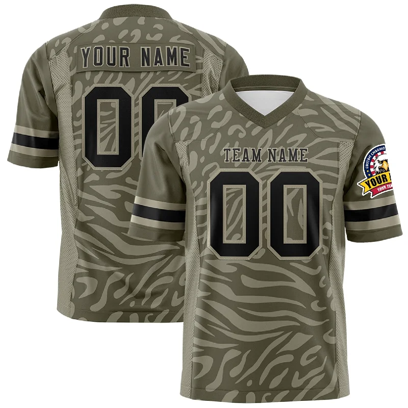 Custom Olive Black-Cream Personalized Zebra Stripes Pattern Authentic Football Jersey