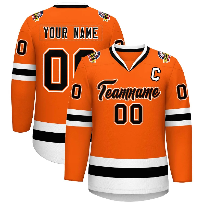 Custom Orange Black Orange-White Classic Style Hockey Jersey