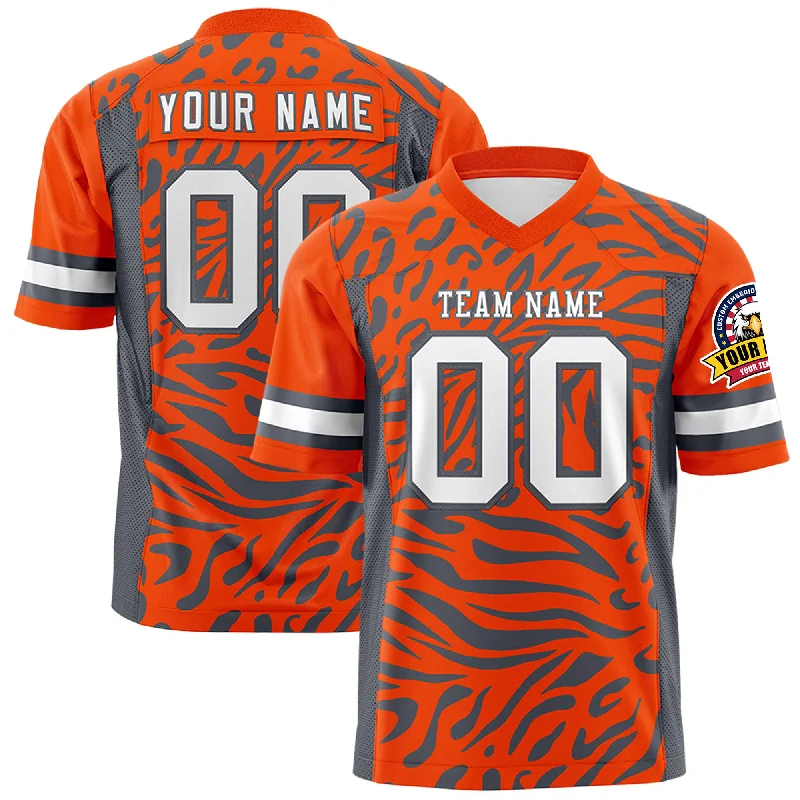 Custom Orange White-Dark Gray Personalized Zebra Stripes Pattern Authentic Football Jersey