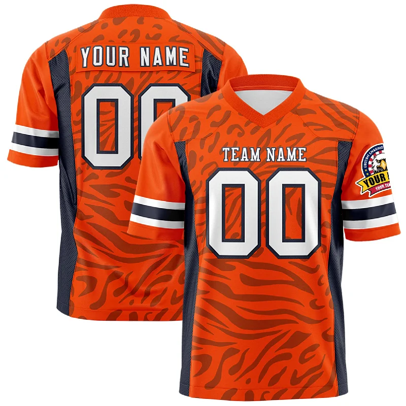 Custom Orange White-Navy Personalized Zebra Stripes Pattern Authentic Football Jersey