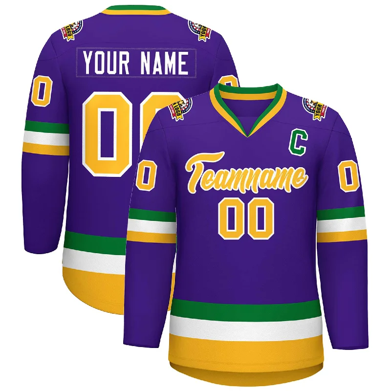 Custom Purple Gold-White Classic Style Hockey Jersey