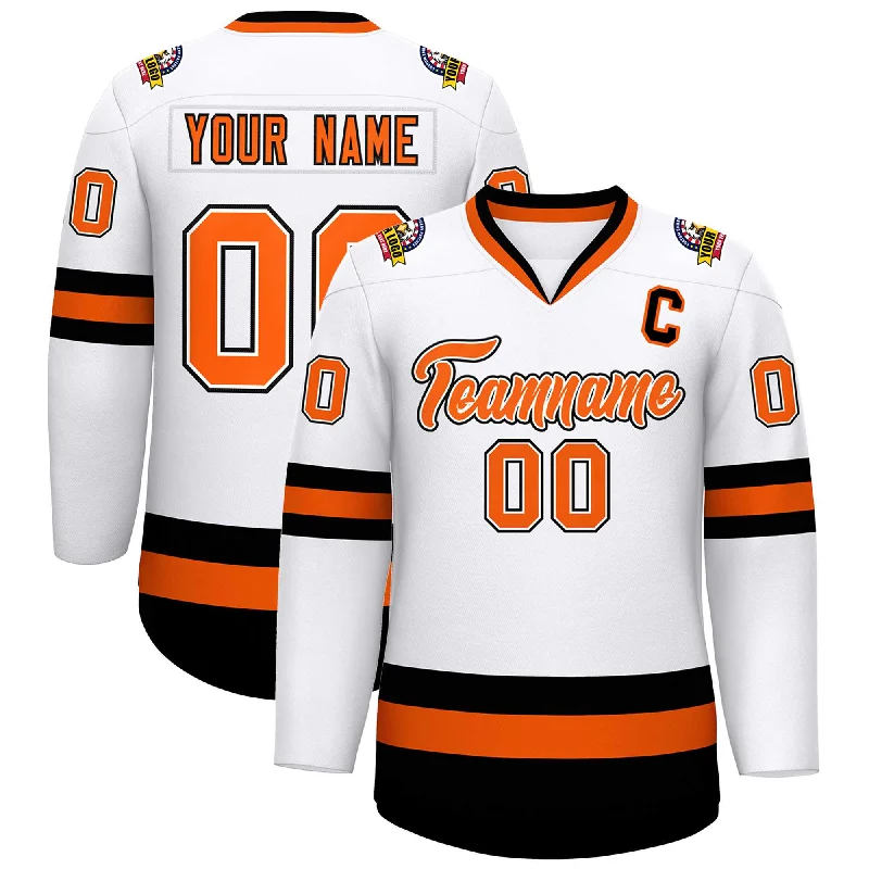 Custom White Orange White-Black Classic Style Hockey Jersey