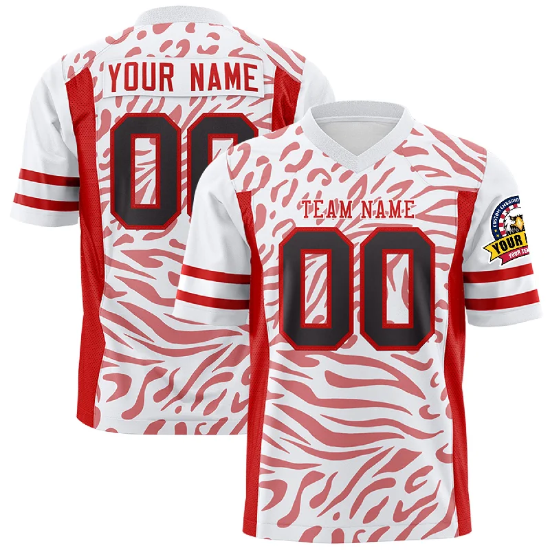 Custom White Red-White Personalized Zebra Stripes Pattern Authentic Football Jersey