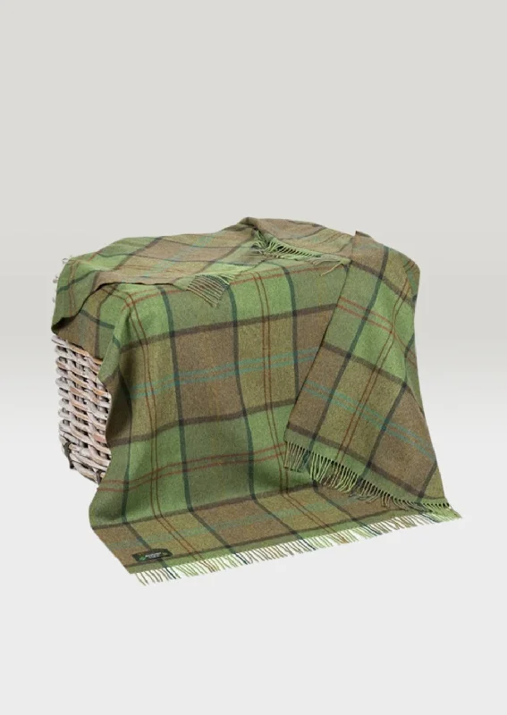 John Hanly Green Check Lambswool Throw Blanket