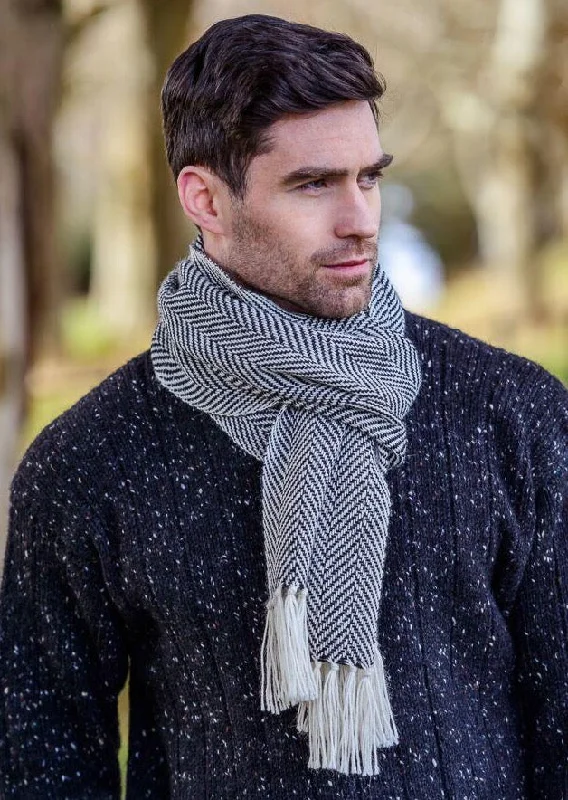 Mucros Alpaca Scarf | Grey Herringbone