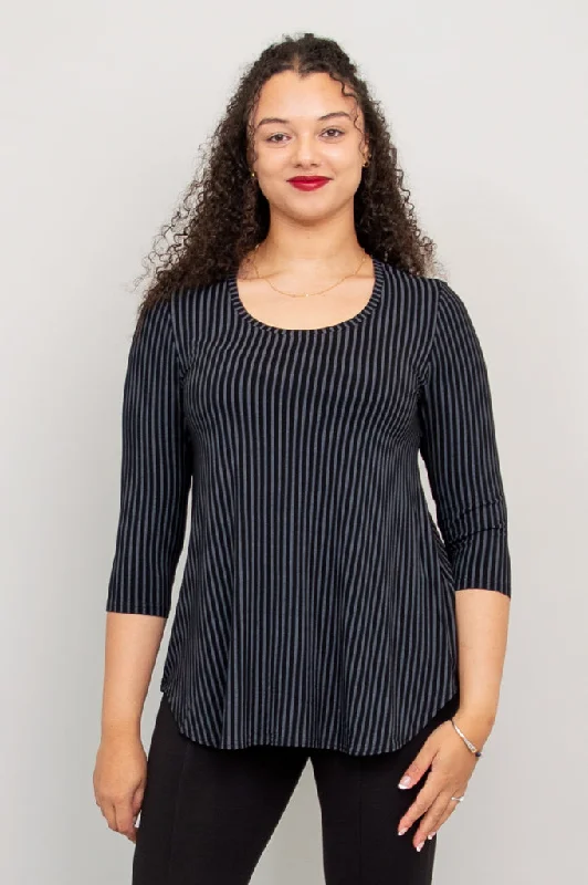 Jazz 3/4 Slv Top, Blk/Grey Stripe, Bamboo - Final Sale