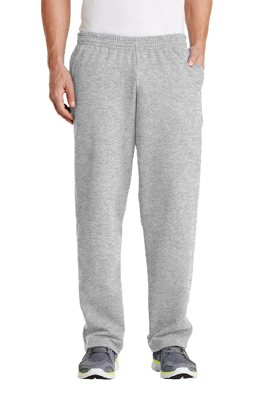 Port & Company Mens Core Pill Resistant Fleece Open Bottom Sweatpants w/ Pockets - Ash Grey